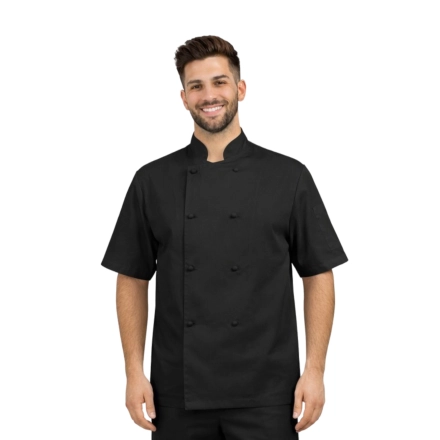 Bluza kucharska czarna meska  krótki rękaw 8 guzików roz.M – bluza kucharska – odzież gastronomiczna